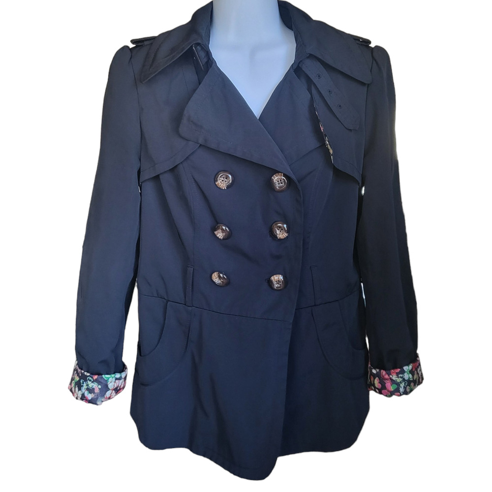 iO Women's Double Breasted Lined Black Raincoat Size 40 (M)